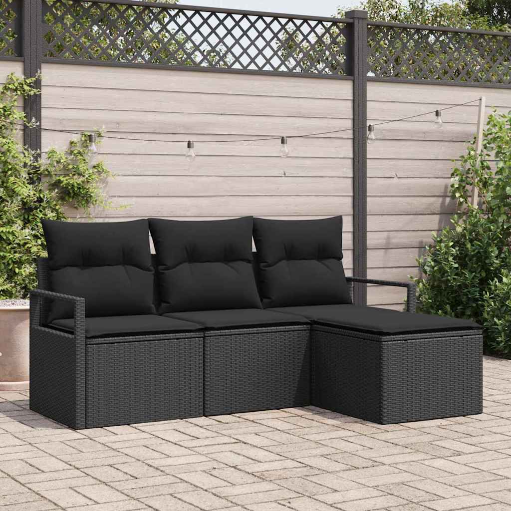4-Teiliges Garten-Sofa-Set Mit Kissen In Aus Poly Rattan.