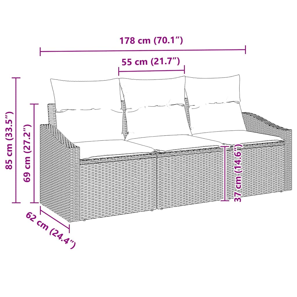 3-Teiliges Garten-Esszimmer-Set Mit Kissen In Aus Poly-Rattan