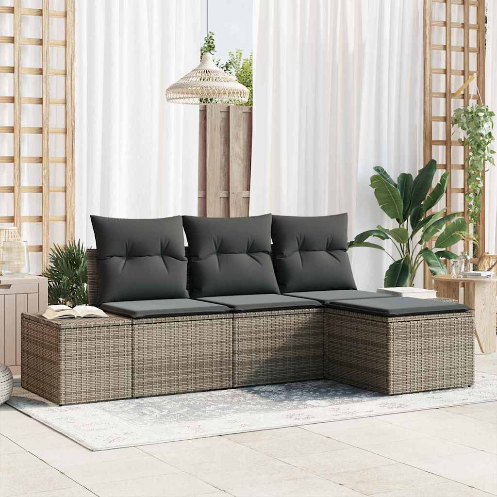4-Teiliges Garten-Sofa-Set Mit Kissen In Aus Poly-Rattan