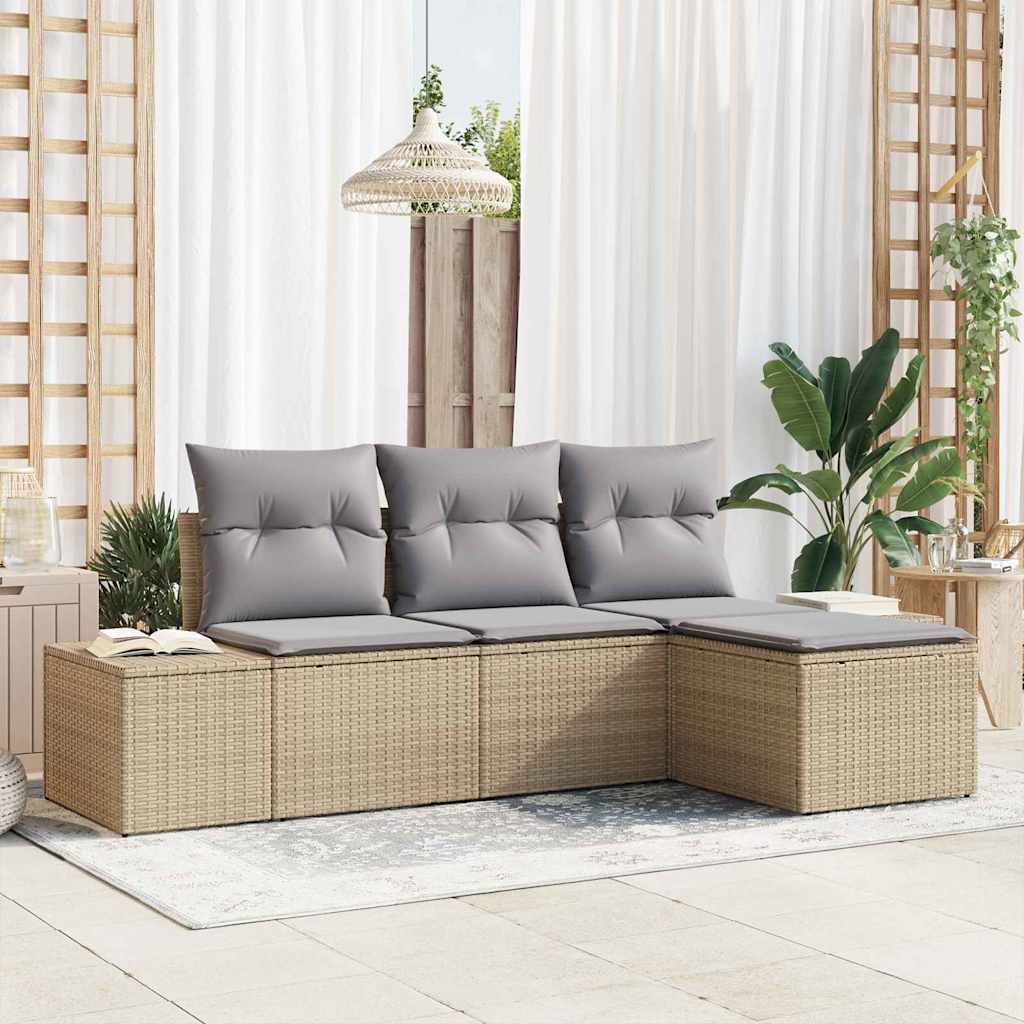 4-Teiliges Garten-Sofa-Set Mit Kissen In Aus Poly-Rattan
