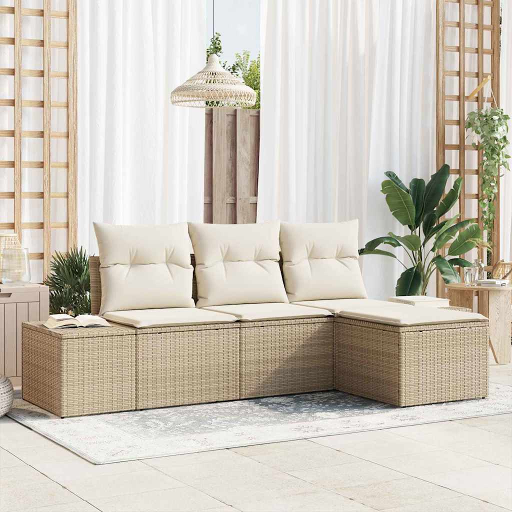 4-Teiliges Garten-Sofa-Set Mit Kissen In Aus Poly-Rattan
