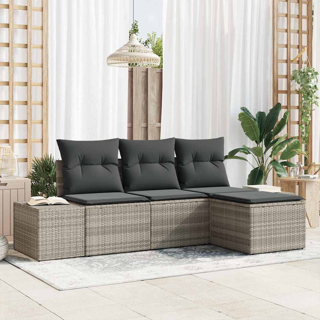 4-Teiliges Garten-Sofa-Set Mit Kissen In Aus Poly-Rattan