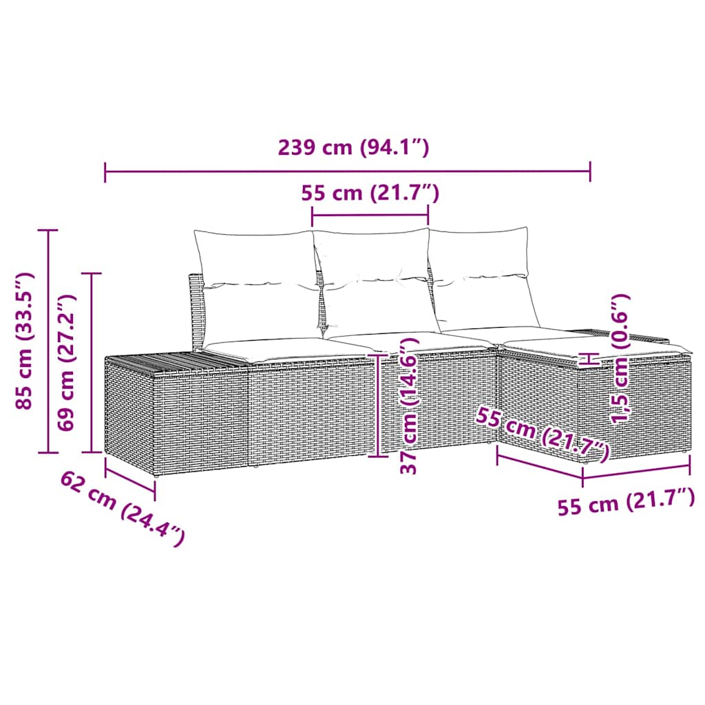4-Teiliges Garten-Sofa-Set Mit Kissen In Aus Poly-Rattan