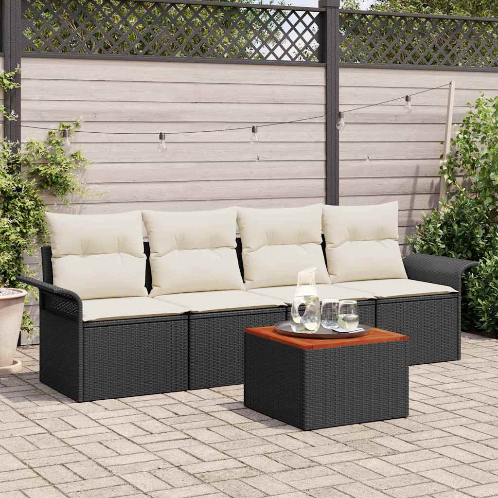 5-Teilige Garten Sofa Set Mit Kissen Poly Rattan Akazie