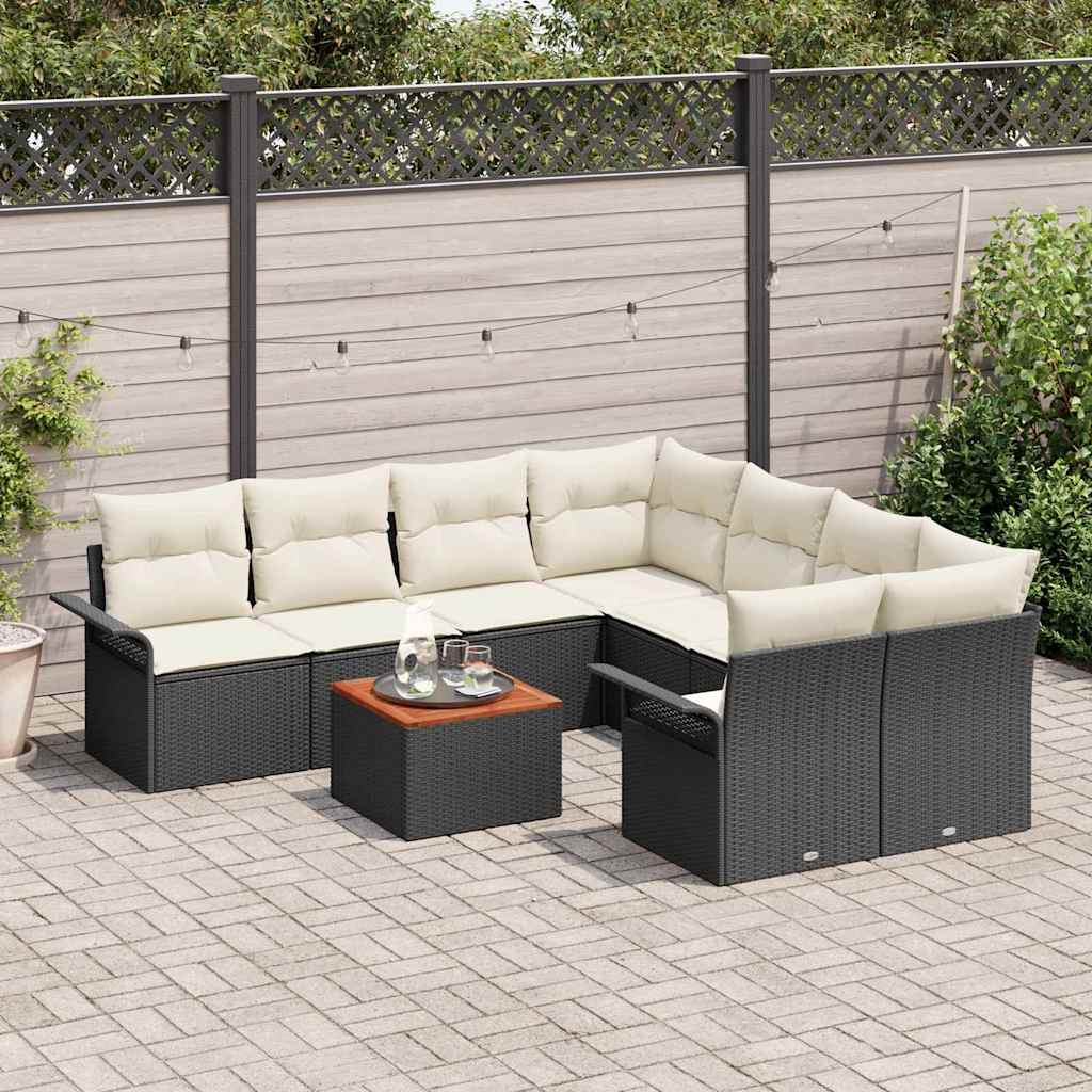 9-Teiliges Garten-Sofa-Set Mit Kissen Poly-Rattan Akazie