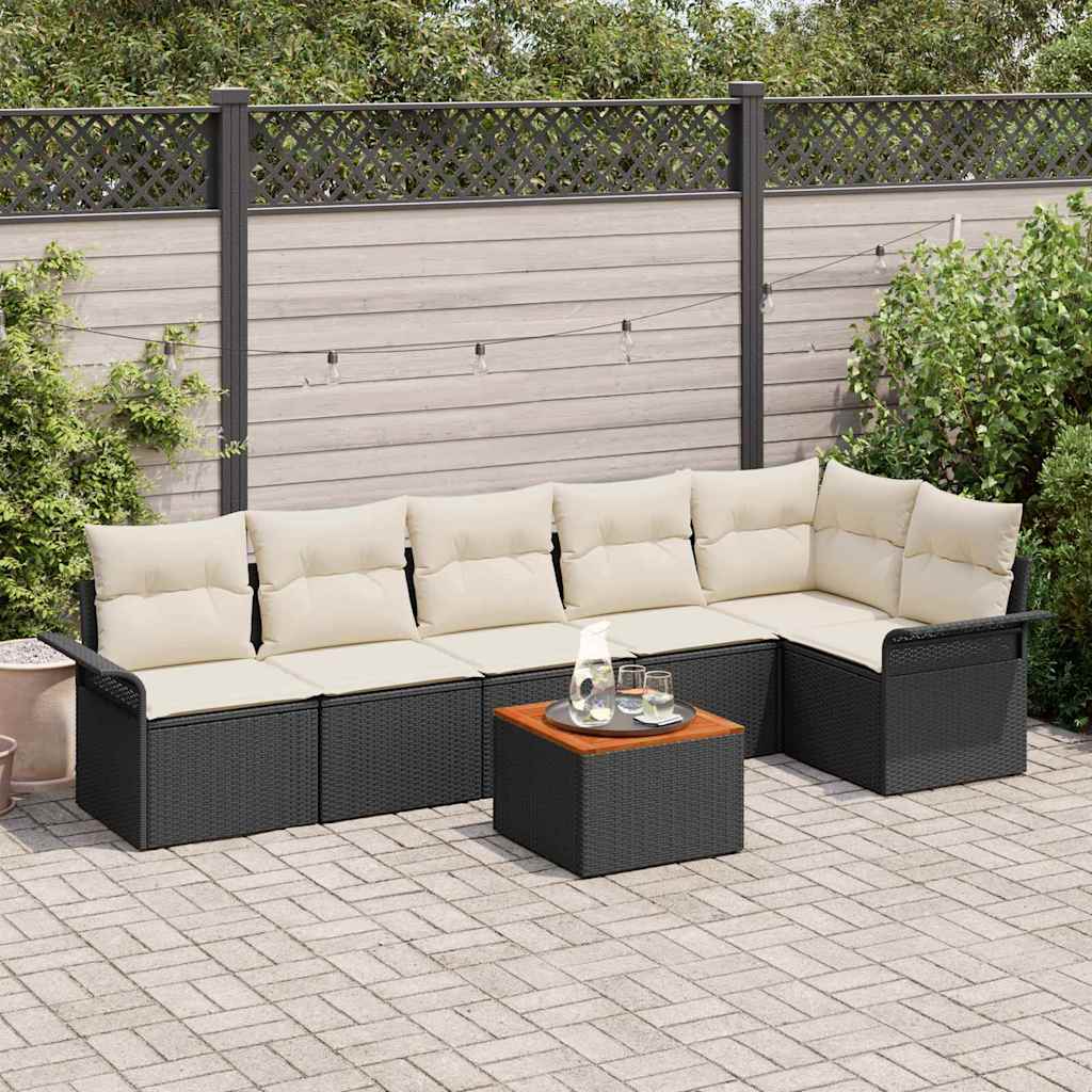 7-Teilige Garten Sofa Set Mit Kissen Poly Rattan Akazie