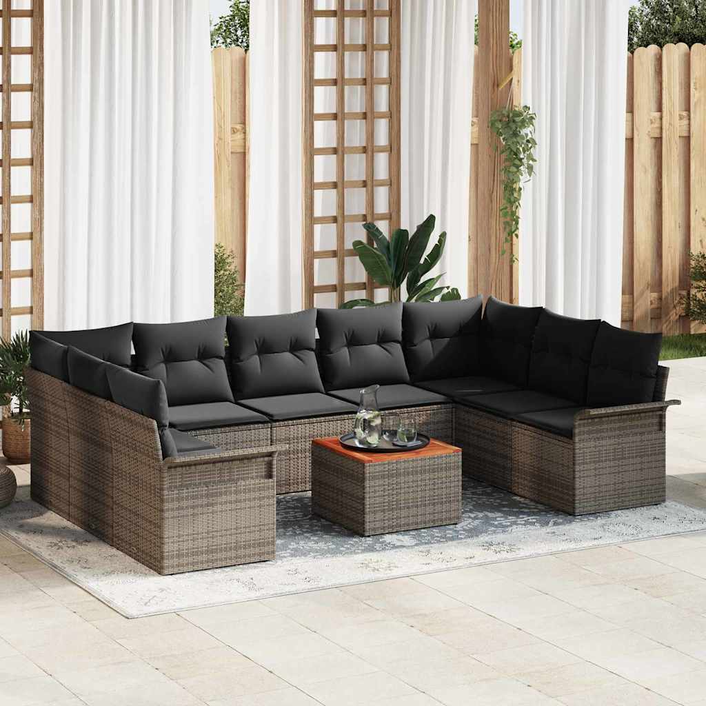 10-Teiliges Garten-Sofa-Set Mit Kissen Poly-Rattan Akazie