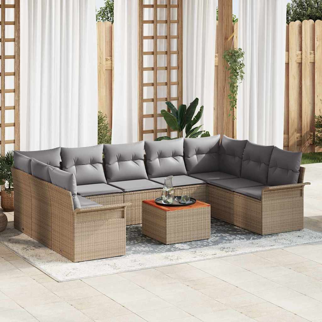 10-Teiliges Garten-Sofa-Set Mit Kissen Poly-Rattan Akazie