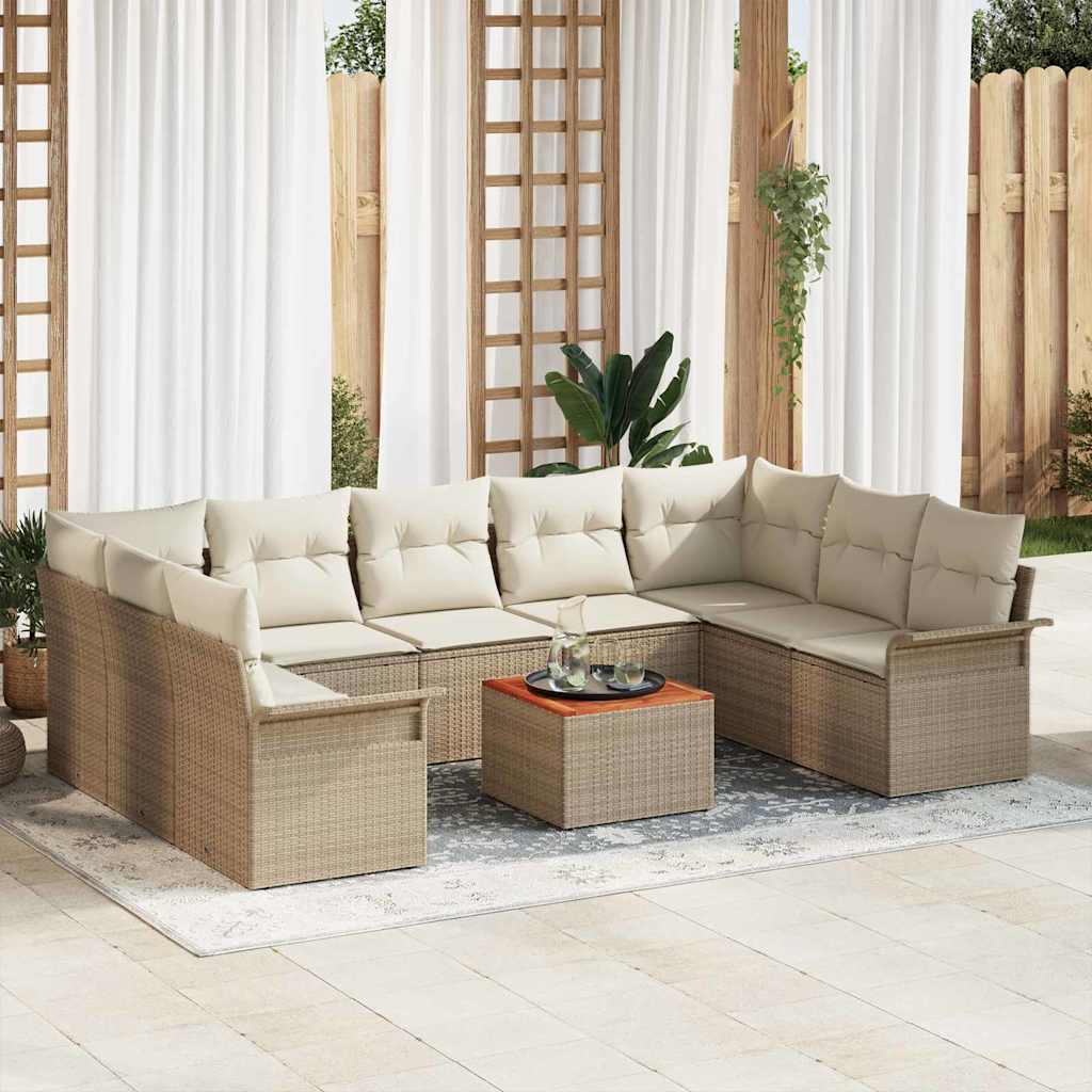 10-Teiliges Garten-Sofa-Set Mit Kissen Poly-Rattan Akazie