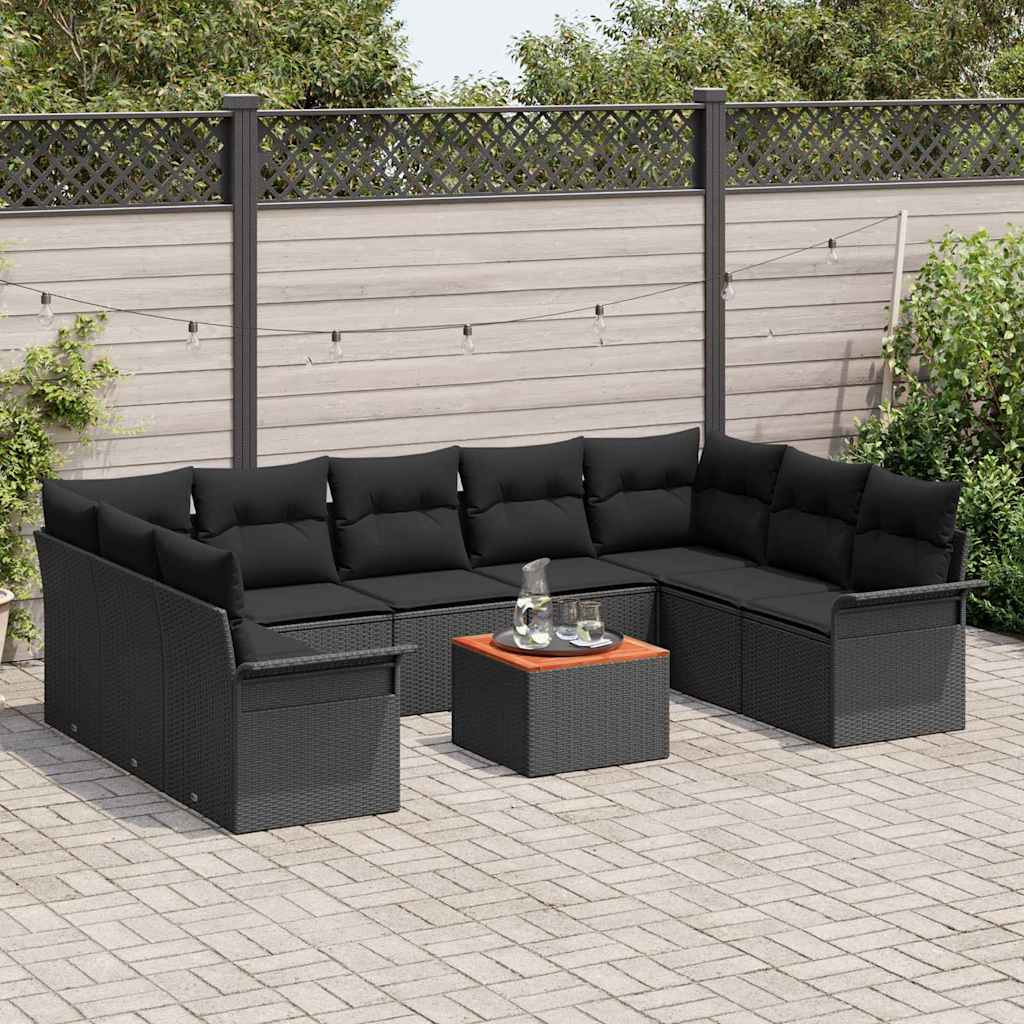 10-Teiliges Garten-Sofa-Set Mit Kissen Poly-Rattan Akazie