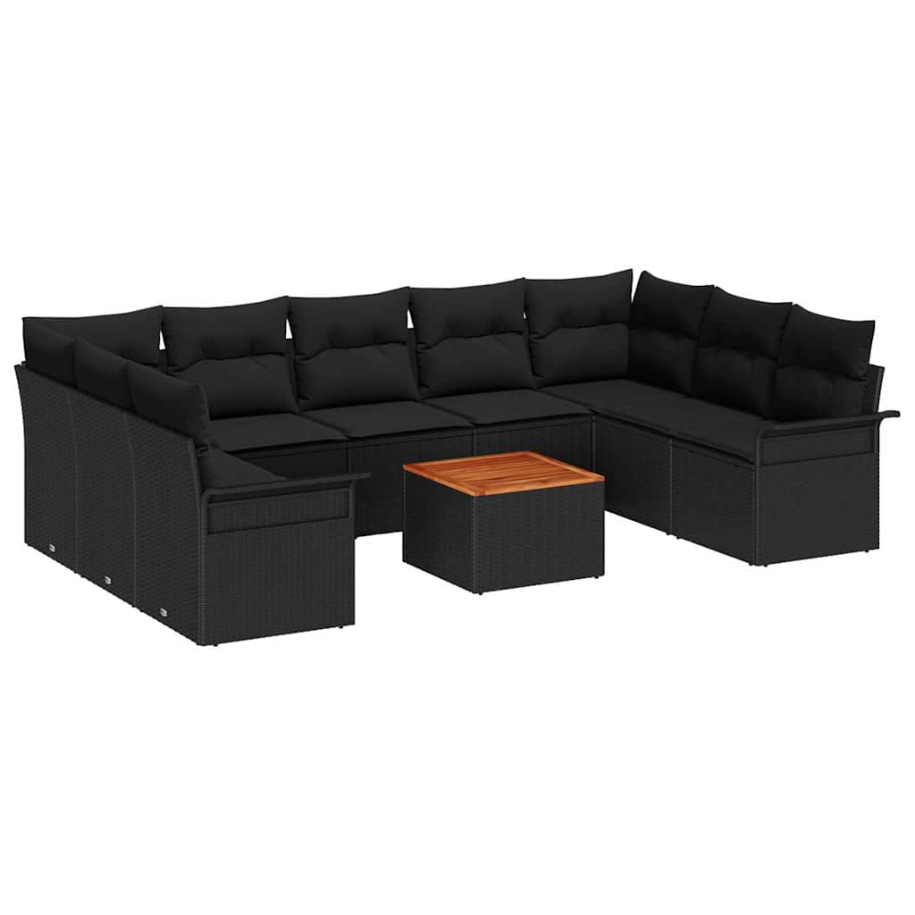 10-Teiliges Garten-Sofa-Set Mit Kissen Poly-Rattan Akazie