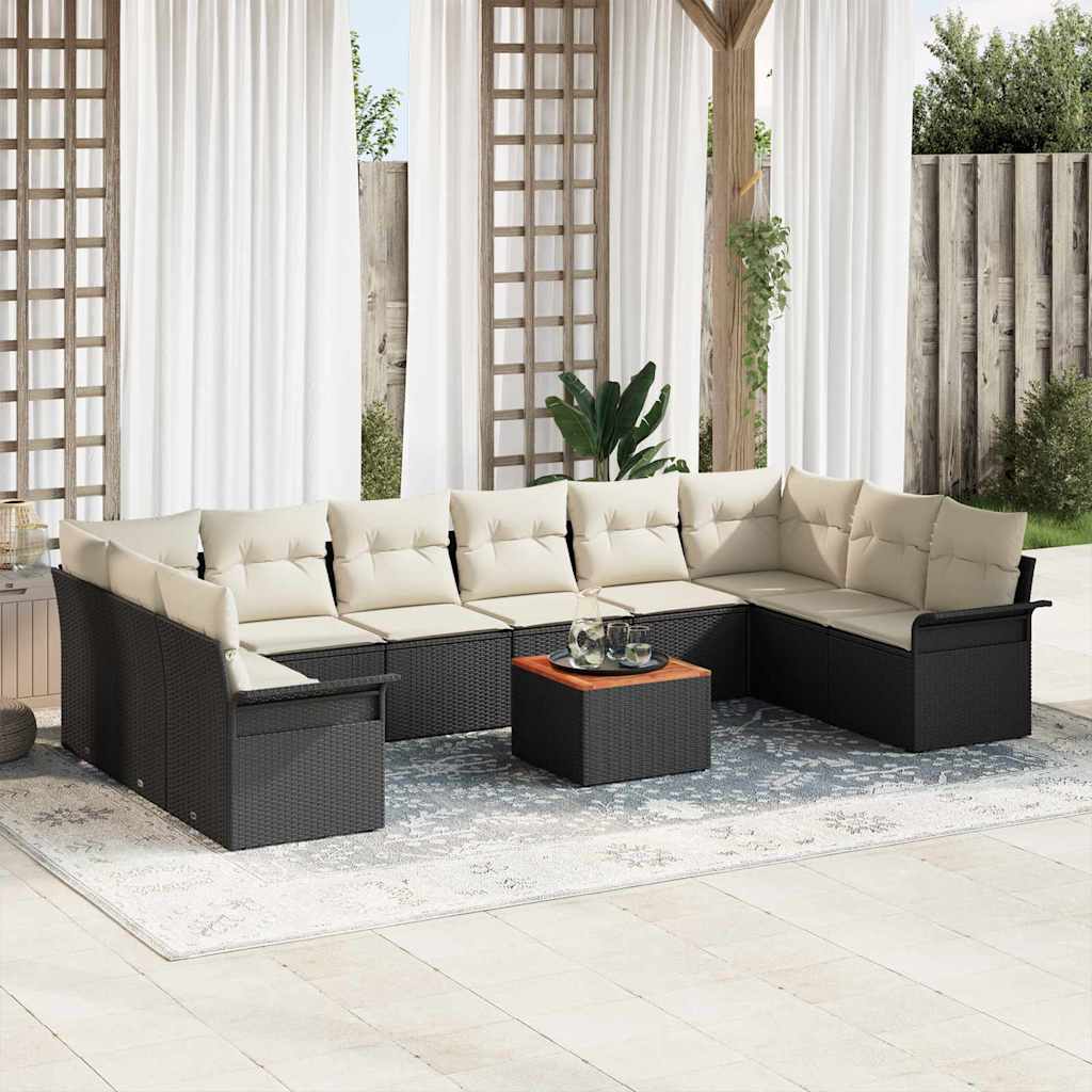 11-Teiliges Garten Sofa Set Mit Kissen Poly Rattan Akazie