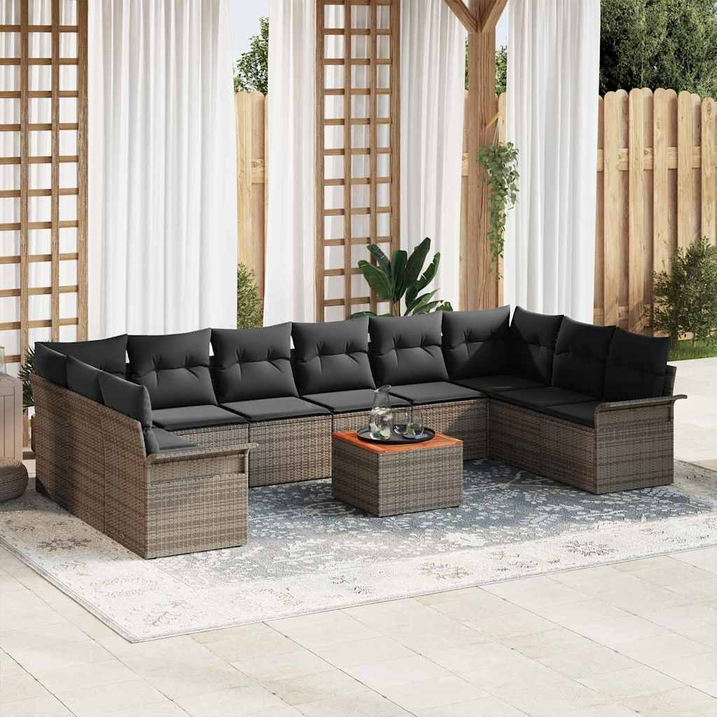 11-Teiliges Garten Sofa Set Mit Kissen Poly Rattan Akazie