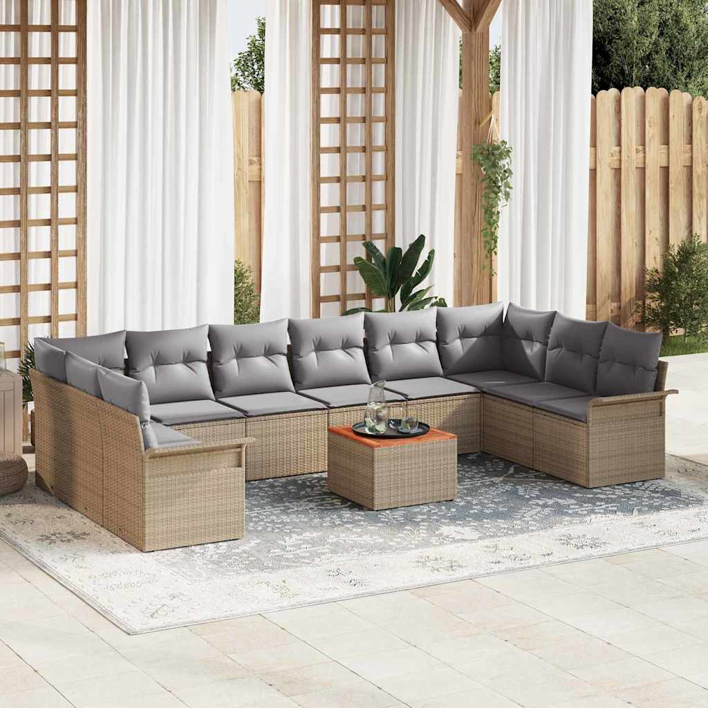 11-Teiliges Garten Sofa Set Mit Kissen Poly Rattan Akazie