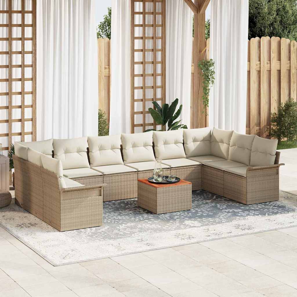 11-Teiliges Garten Sofa Set Mit Kissen Poly Rattan Akazie