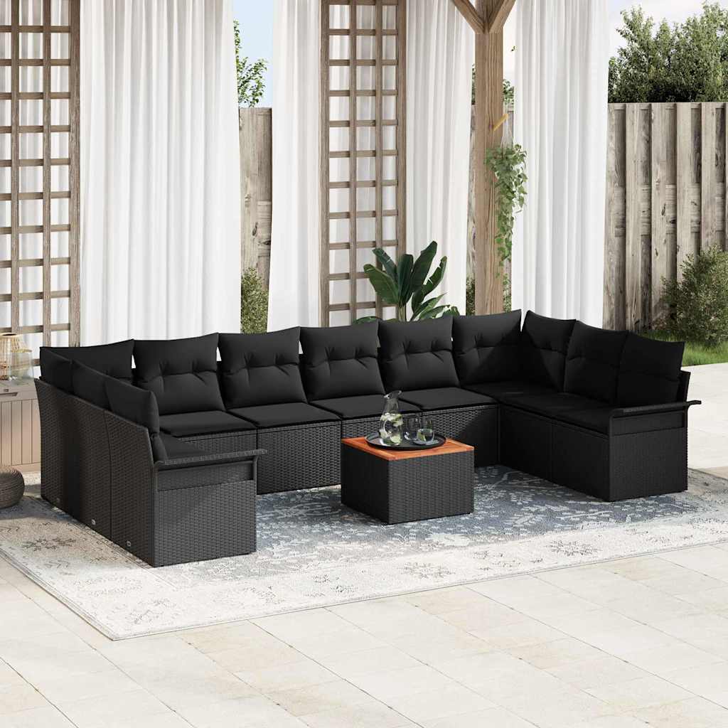 11-Teiliges Garten Sofa Set Mit Kissen Poly Rattan Akazie