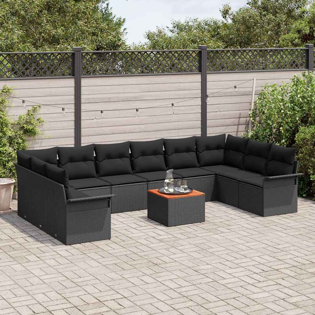11-Teiliges Garten Sofa Set Mit Kissen Poly Rattan Akazie