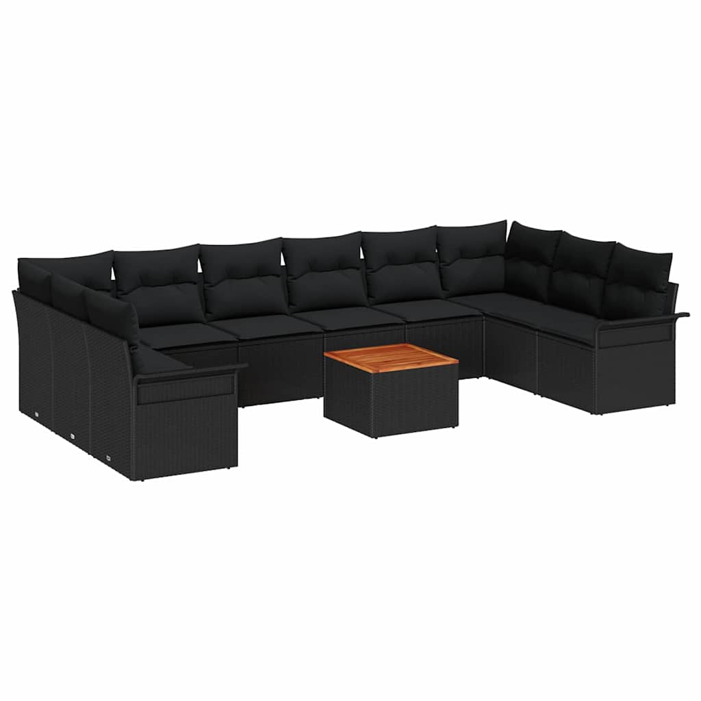 11-Teiliges Garten Sofa Set Mit Kissen Poly Rattan Akazie
