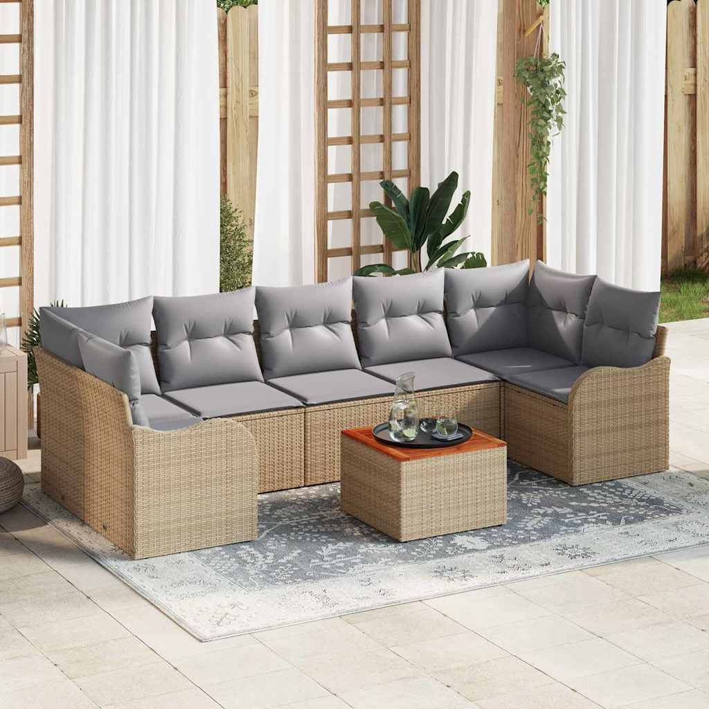 Garten Sofaset 8 Pcs Groß Poly-Rattan, Korb, Holz