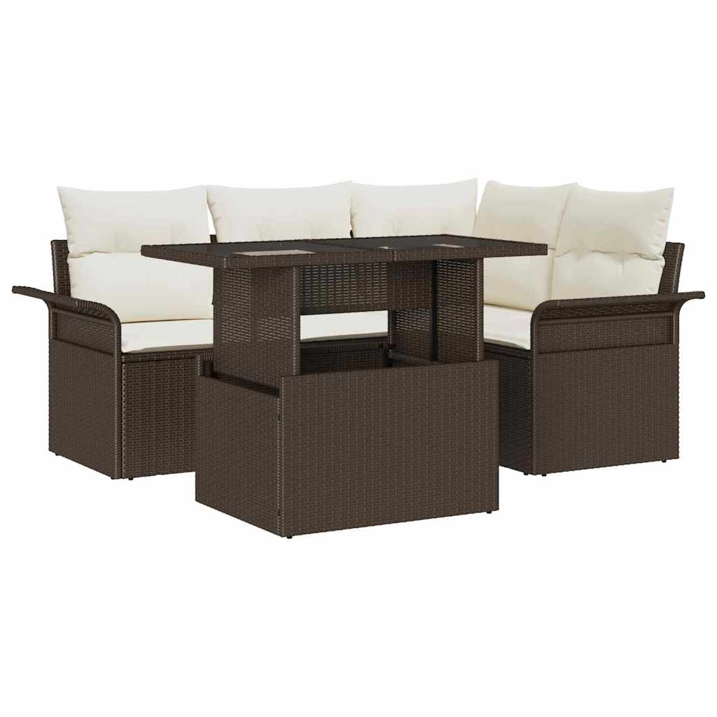 5-Teilige Garten Sofaset Mit Kissen Poly-Rattan