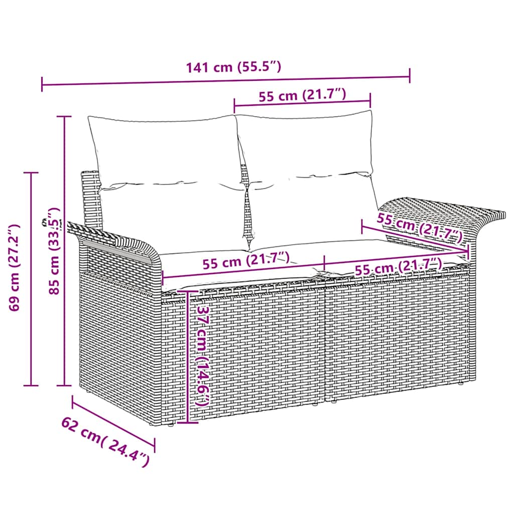 5-Teilige Garten Sofaset Mit Kissen Poly-Rattan