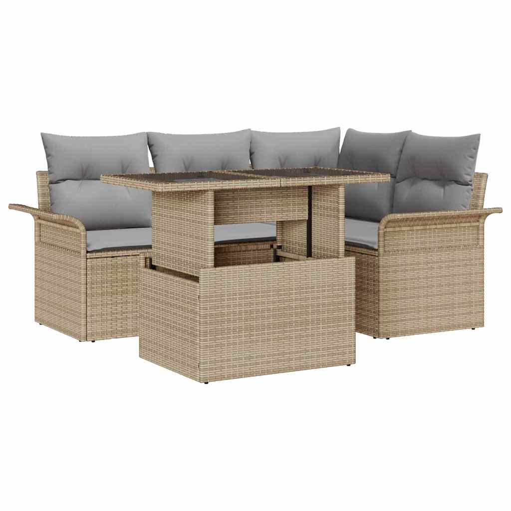 5-Teilige Garten Sofaset Mit Kissen Poly-Rattan