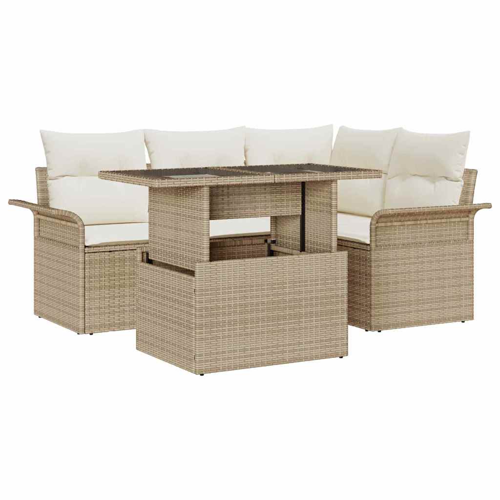 5-Teilige Garten Sofaset Mit Kissen Poly-Rattan