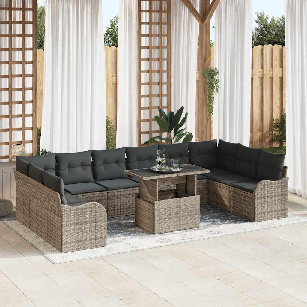 11-Teiliges Gartensofa Set Mit Kissen Poly-Rattan