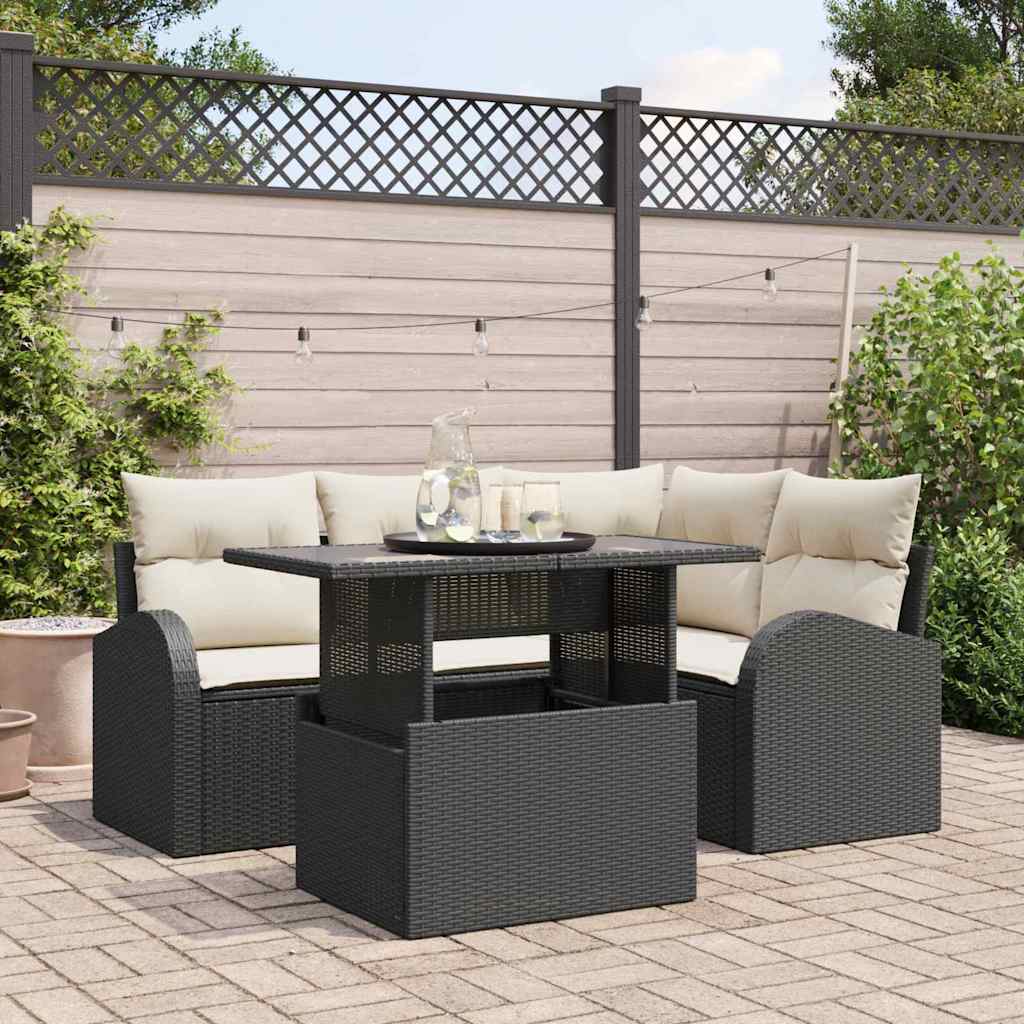 5-Teilige Garten Sofa Set Mit Kissen Poly Rattan