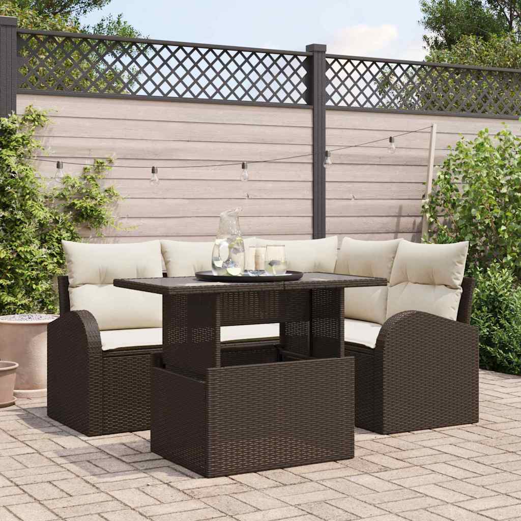 5-Teilige Garten Sofa Set Mit Kissen Poly Rattan