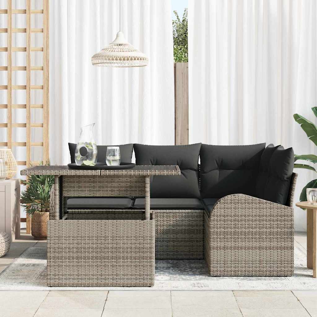 5-Teilige Garten Sofa Set Mit Kissen Poly Rattan