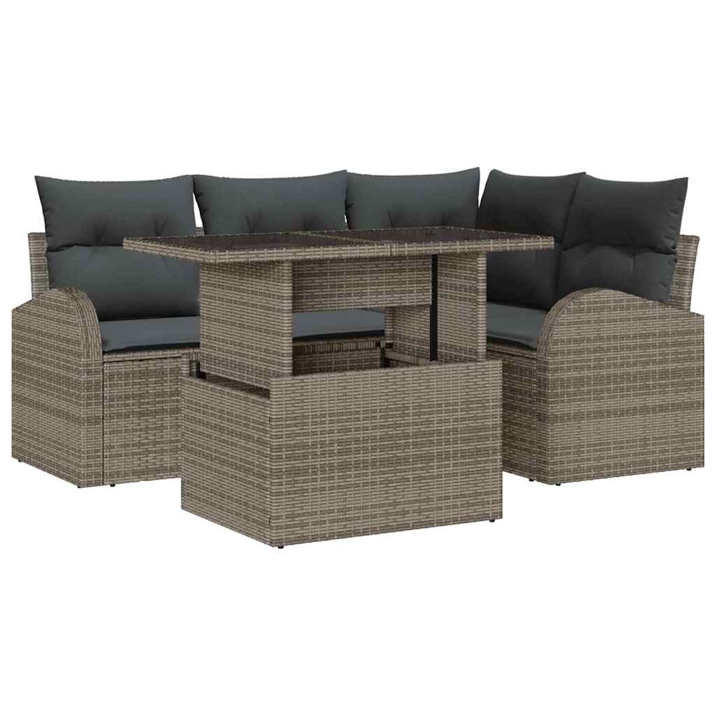 5-Teilige Garten Sofa Set Mit Kissen Poly Rattan