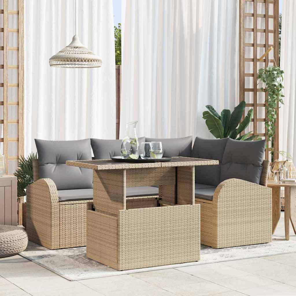 5-Teilige Garten Sofa Set Mit Kissen Poly Rattan