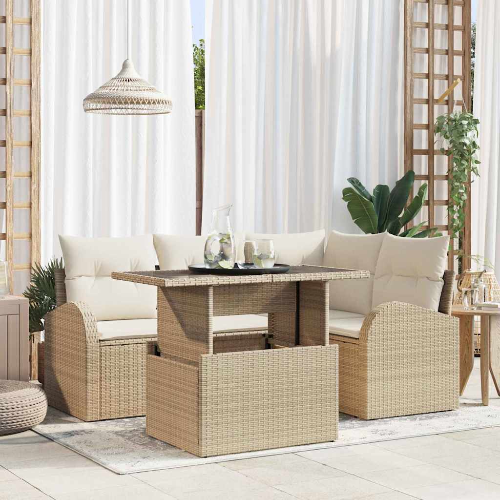 5-Teilige Garten Sofa Set Mit Kissen Poly Rattan