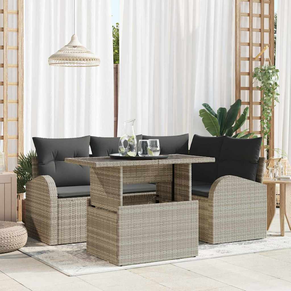 5-Teilige Garten Sofa Set Mit Kissen Poly Rattan