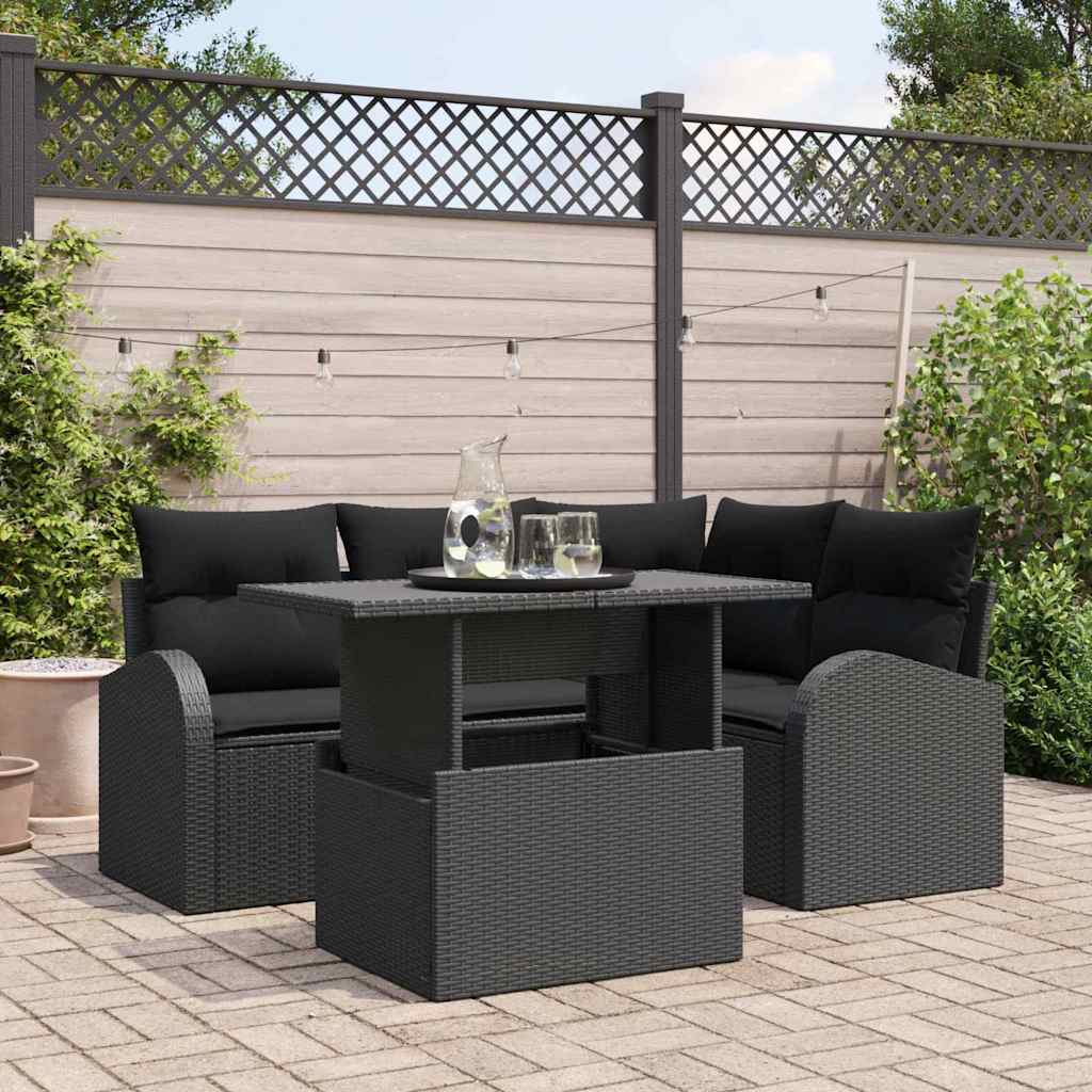 5-Teilige Garten Sofa Set Mit Kissen Poly Rattan
