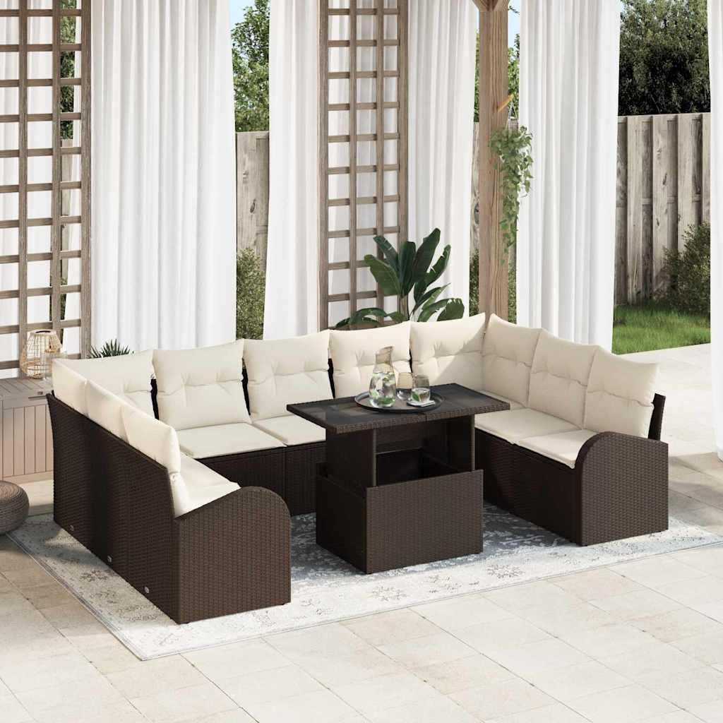 10-Teiliges Garten Sofa Set Mit Kissen Poly Rattan