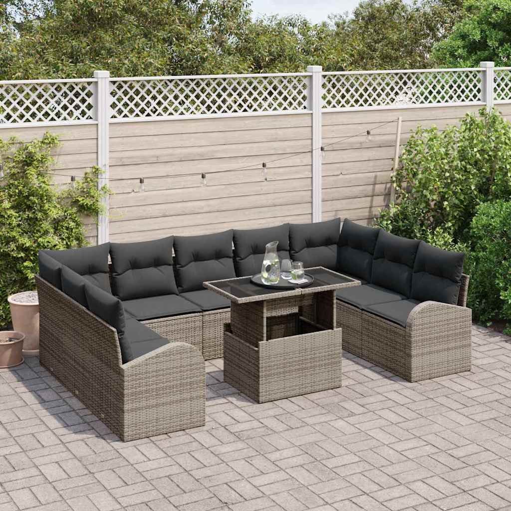 10-Teiliges Garten Sofa Set Mit Kissen Poly Rattan