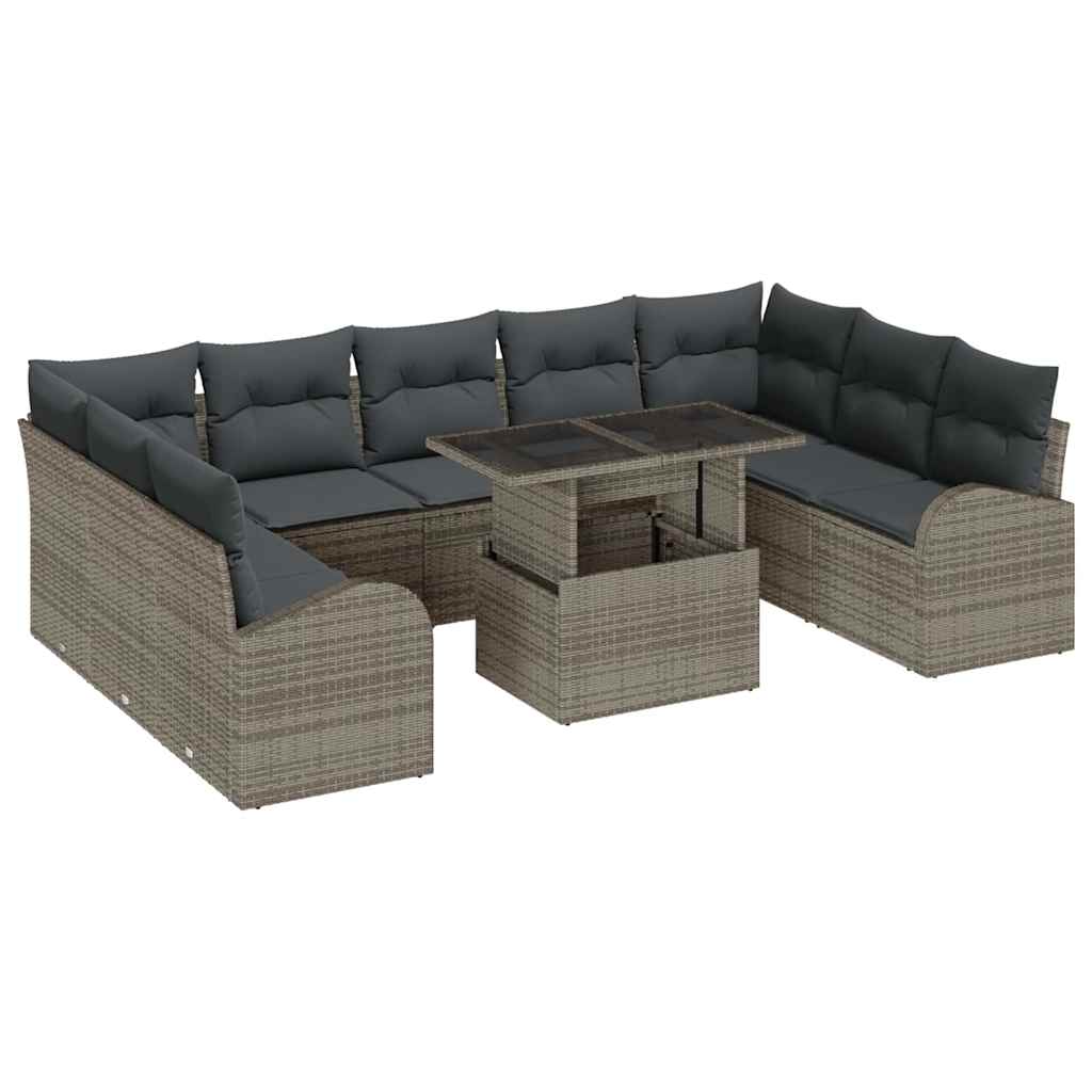10-Teiliges Garten Sofa Set Mit Kissen Poly Rattan