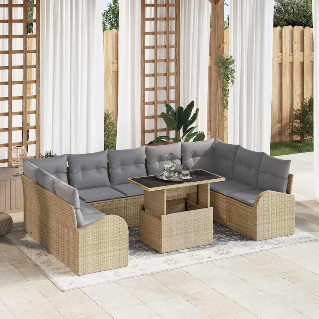 10-Teiliges Garten Sofa Set Mit Kissen Poly Rattan