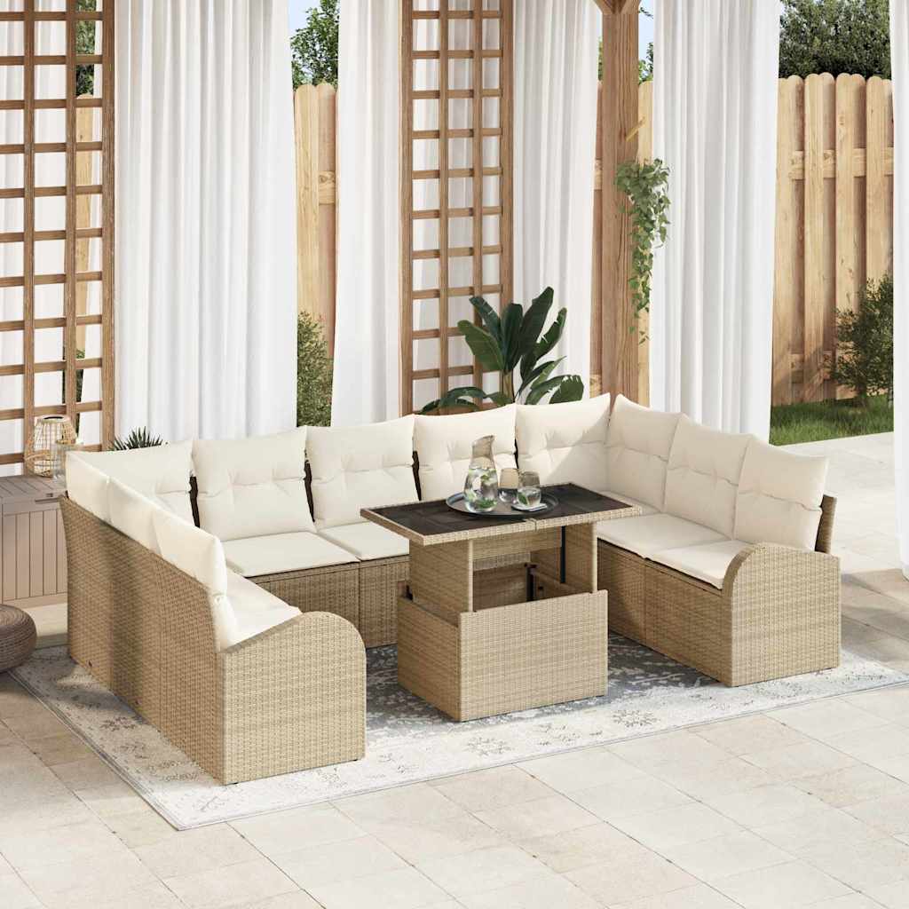 10-Teiliges Garten Sofa Set Mit Kissen Poly Rattan