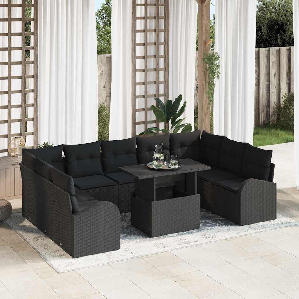 10-Teiliges Garten Sofa Set Mit Kissen Poly Rattan