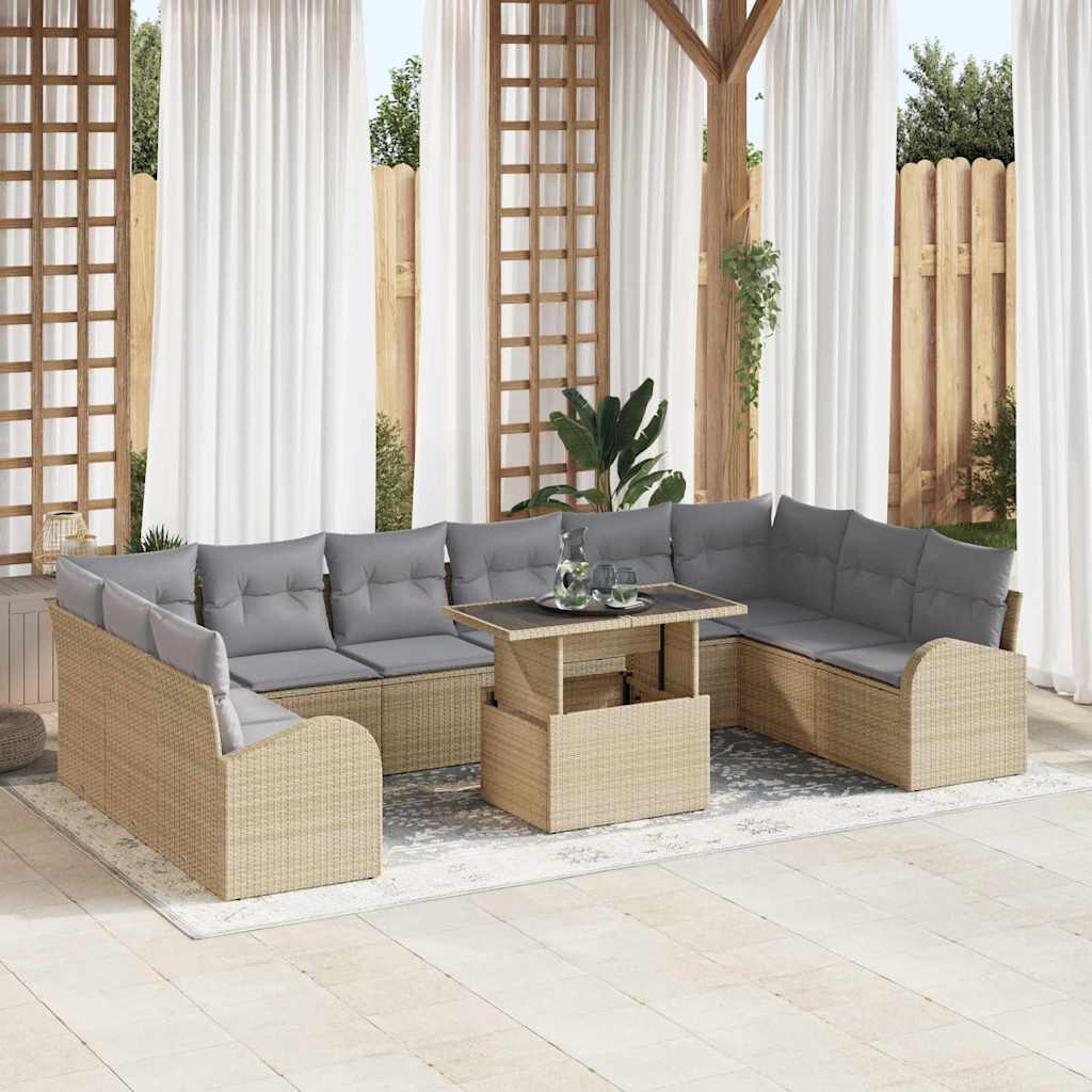 11-Teiliges Garten-Sofa-Set Mit Kissen Poly Rattan