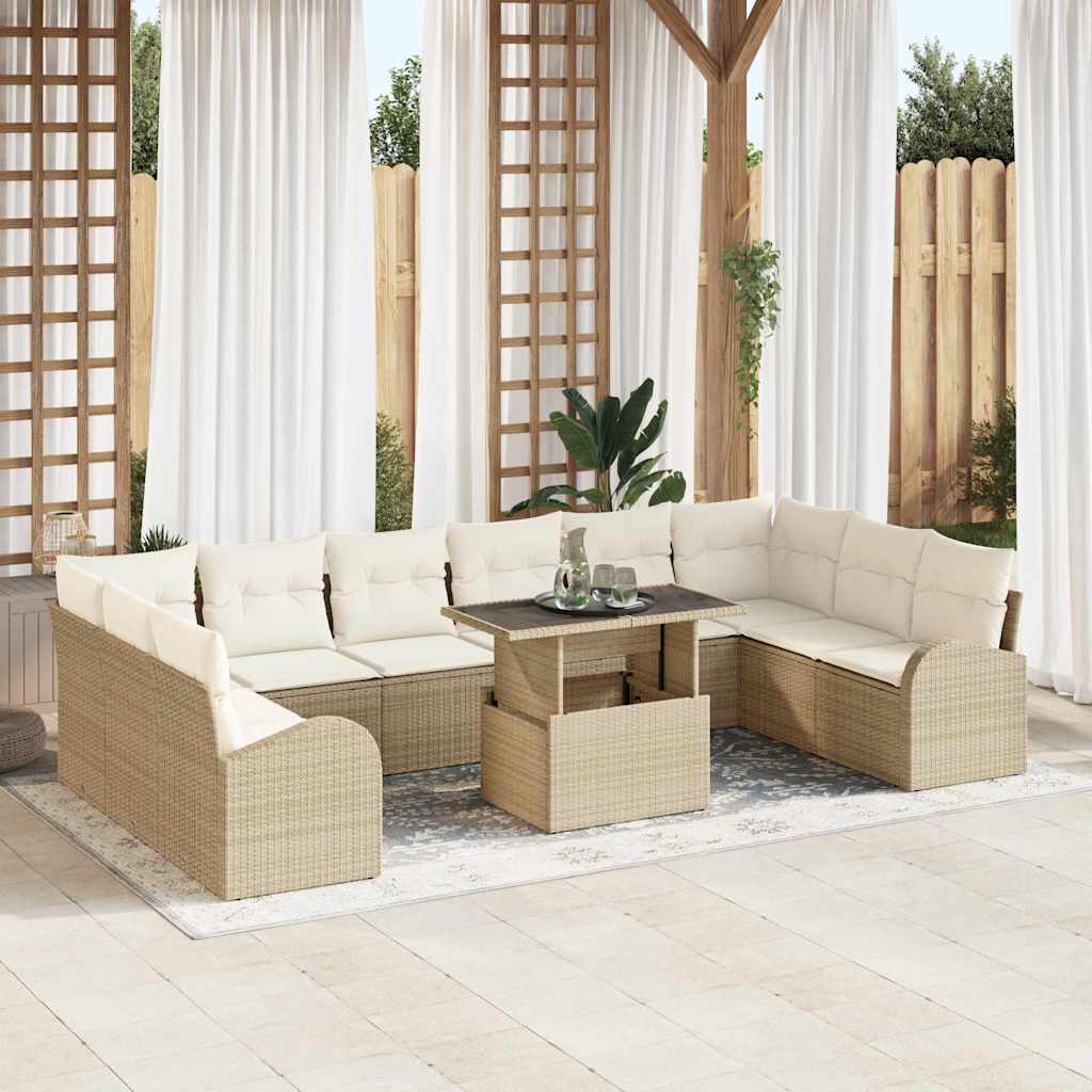 11-Teiliges Garten-Sofa-Set Mit Kissen Poly Rattan