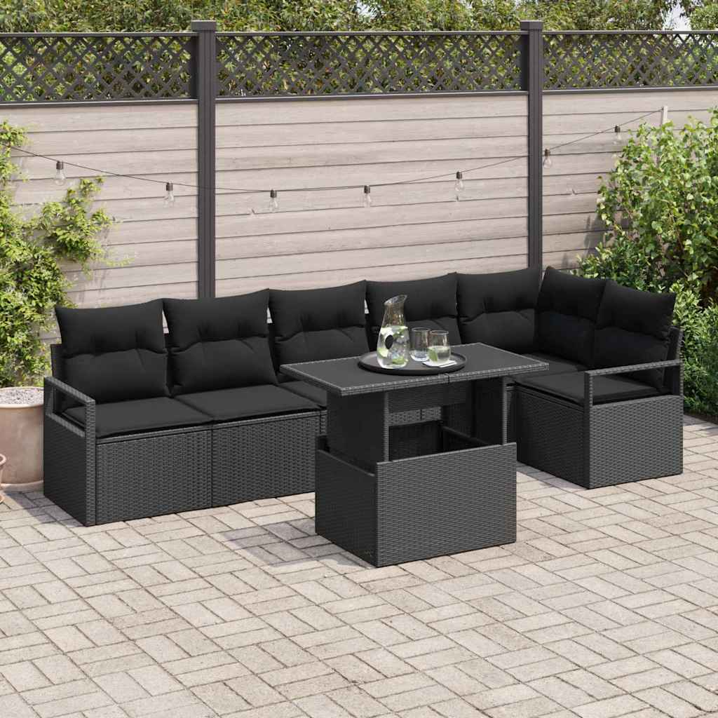 7-Teiliges Garten-Sofa-Set Mit Kissen Poly-Rattan