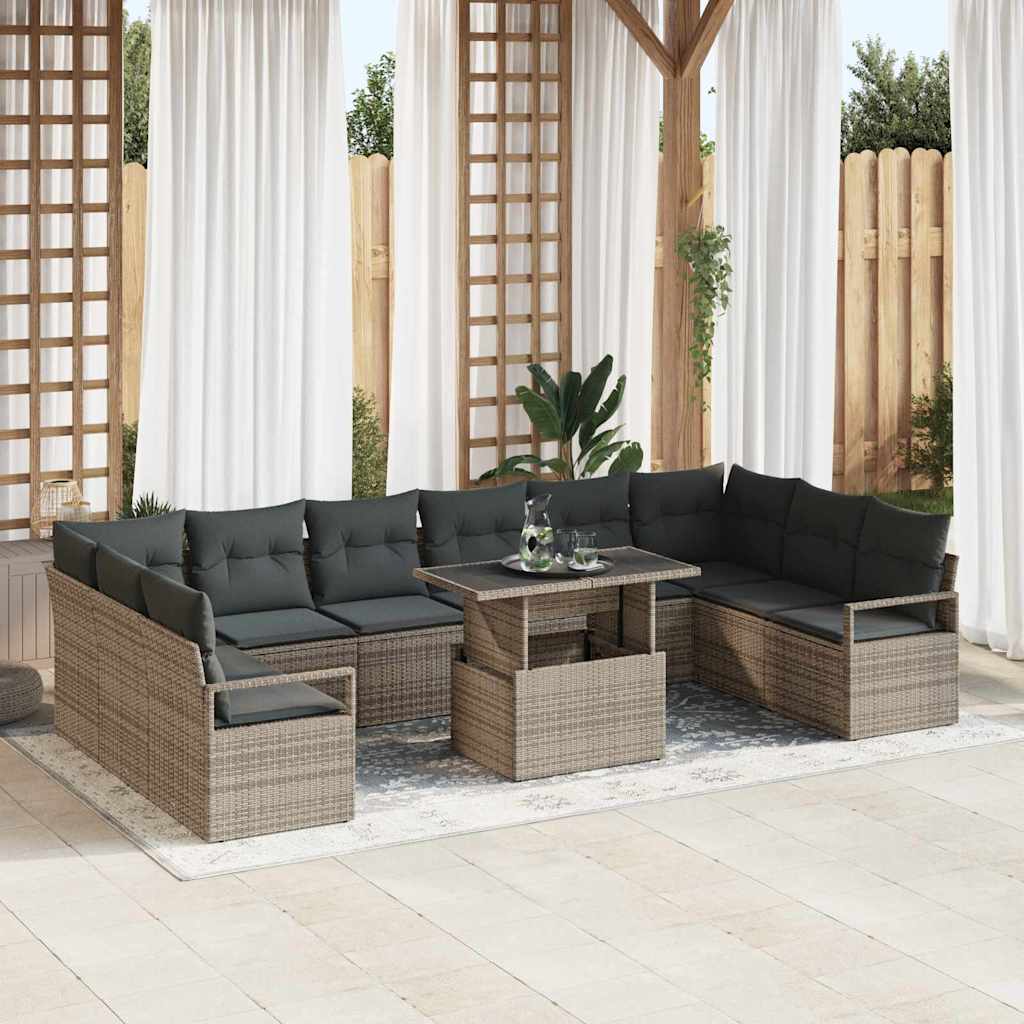 11-Teiliges Garten-Sofa-Set Mit Kissen Es Poly-Rattan