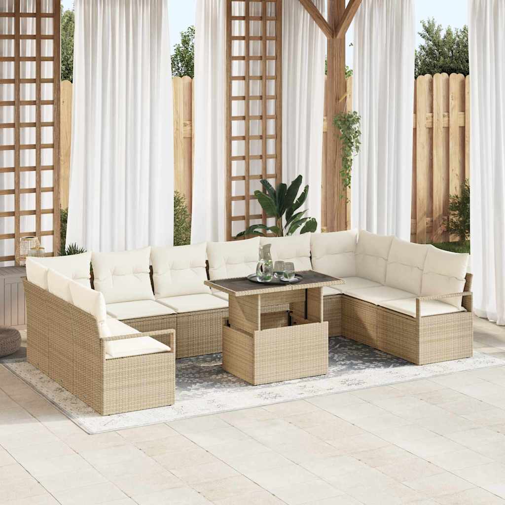 11-Teiliges Garten-Sofa-Set Mit Kissen Es Poly-Rattan
