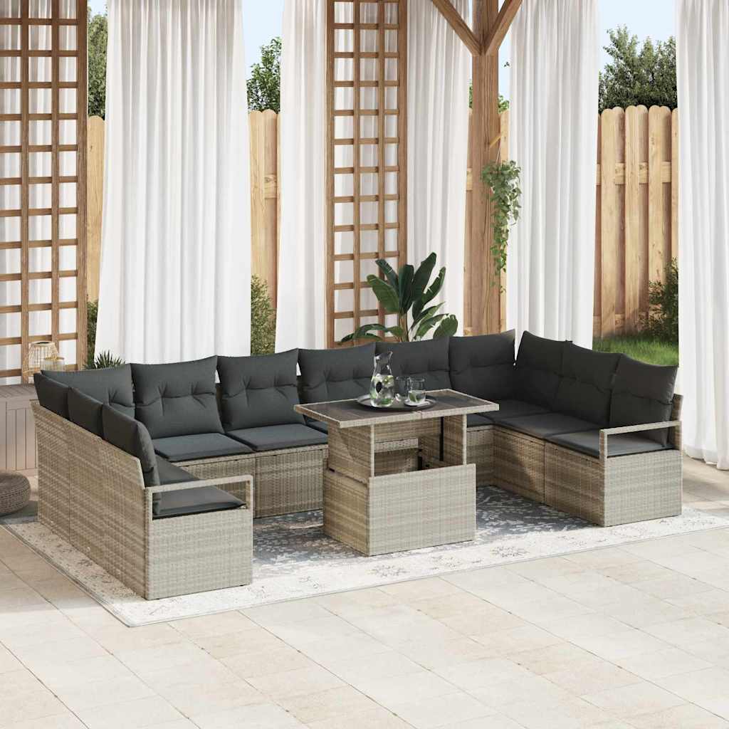 11-Teiliges Garten-Sofa-Set Mit Kissen Es Poly-Rattan