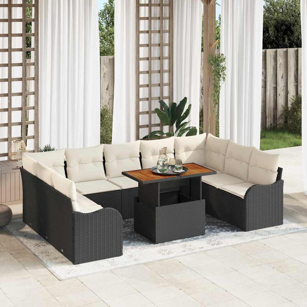 10-Teiliges Gartensofa Set Mit Kissen Poly Rattan