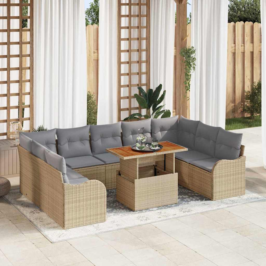 10-Teiliges Gartensofa Set Mit Kissen Poly Rattan
